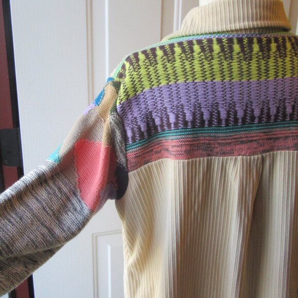 A. Peach Size Small Yellow Tan Corduroy and Multi Colored Sweater Shacket - Picture 6 of 14